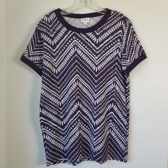 Lularoe Liv Tee T Shirt Short Sleeve Tribal Chevron Purple White Spring Medium - Picture 1 of 8